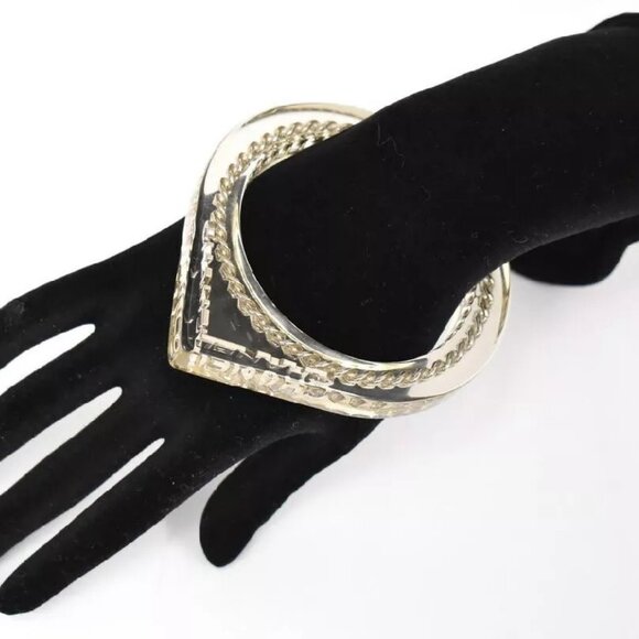 CHANEL Logos Clear Lucite Chain Bangle Bracelet 7.5" Gold Tone 97P Auth #10989 - Picture 8 of 16